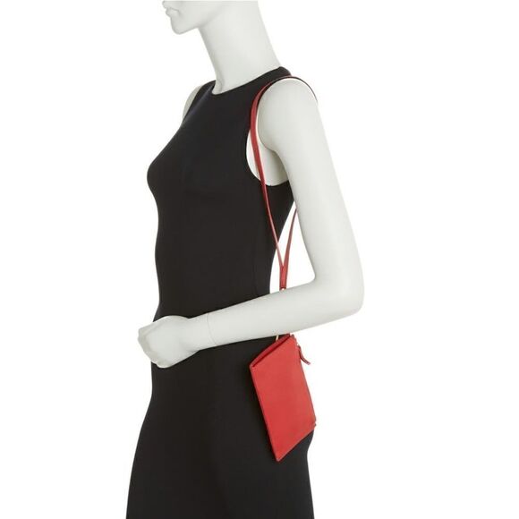 HOBO Tour Leather Zip Pouch Bag, Wristlet, with Lanyard, Red/Gold, NWT - Picture 12 of 15